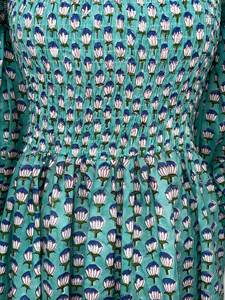 Bonitos vestidos de verano de algodón de color marino para mujer con mangas 3/4 hasta el suelo vestido estampado patrón decoración mezcla de tela a la venta - Product Image 2