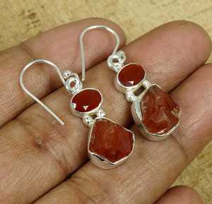 <b>Red</b> Carnelian Hook <b>Earrings</b> in Sterling Silver Handmade Multi Cut Gemstone Jewelry Gift for Her - Product Image 1