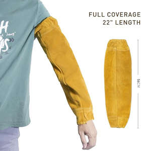 Calidad superior vaca Split cuero amarillo resistente al calor ANSI/ISEA corte Nivel 1 mangas protectoras de soldadura orificio para pulgar para brazo - Product Image 2
