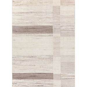 Alfombra Contour Ivory Tejida a Mano de Lana, Algodón Orgánico, Jacquard, Yute, Rayas, Rectangular para Pasillo, 9x12-Hwl-253 - Product Image 1