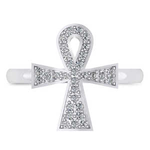 Anillo Cruz Egipcia Ankh de Oro Blanco de 14K con Diamante de 0.31ct - Product Image 2