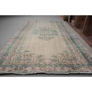 Tapis turc Vintage Beige Vert 4.7 X 8.3ft laine faite à la main grande surface Patchwork Design rectangulaire couloir Latex pour la décoration de la chambre - Product Image 2