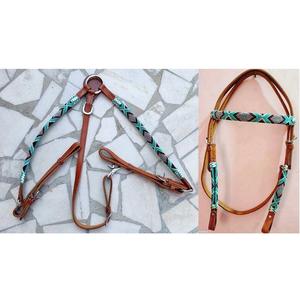 บังเหียนม้าหนังแท้หลากสีสีดำสำหรับม้าบังเหียนหนังงูแบบเต็มขนาด - Product Image 5