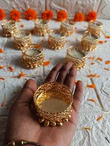 เชิงเทียนสำหรับตกแต่งแบบ2อิน1ที่วางเทียนทีไลท์ประดับมุกและระฆังแวววาวที่วางเทียนหอมสำหรับงานแต่งงานของอินเดีย - Product Image 5