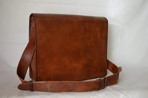 Maletín de mensajero de cuero de grano completo para hombre de 13/15/18 pulgadas hecho a mano, bolso de hombro desgastado/botón bordado cruzado - Product Image 3