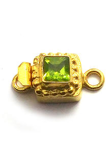 Prem Bhaya Péridot Gemstone 1 2 3 Strand Carré Boîte Fermoir Plaqué Or 18K 19X10X8MM Fabrication de Bijoux B806 - Product Image 2