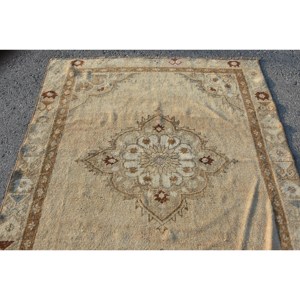 พรมขนสัตว์ตุรกี4x10.9ft วินเทจดีไซน์เย็บปะติดปะต่อกันสีเบจและน้ำตาลถักทอแบนสำหรับตกแต่งห้องนั่งเล่นกว้าง4เมตร - Product Image 5