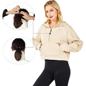 Venta al por mayor de sudaderas con cremallera media personalizadas sudaderas con capucha recortadas chaquetas de lana para mujer cuarto de cremallera pulóver trajes de otoño ropa de invierno - Product Image 3