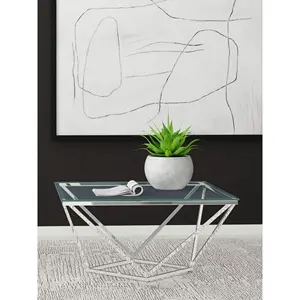 Modern Classic Round Coffee <b>Table</b> Handmade with Extendable Silver Metal Frame for Home <b>Decor</b> and Living Room Furniture - Product Image 1