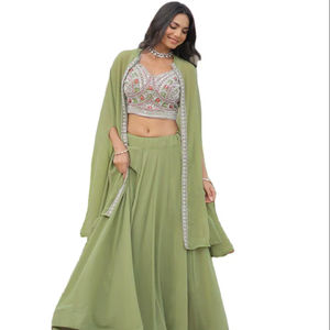 Lehenga Choli de diseñador de 4 metros de largo, con tela de georgette sintética suave de primera calidad, ideal para bodas y eventos, ofrece un toque de lujo. - Product Image 1