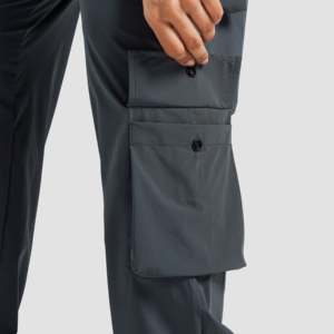 Pantalones Cargo Oxford Transpirables Gris Oscuro para Mujer, Estilo Utilitario de Cintura Media, Cierre Elástico, Técnica Arrugada, Coloreados - Product Image 6