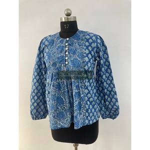 Mini robe haut en coton indien pour femmes imprimé floral tenue de fête décontractée bouton décoration fait à la main haut robe de plage d'été - Product Image 3