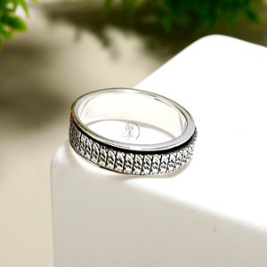 Trendy Sterling <b>Silver</b> 925 Rotatable Finger <b>Ring</b> for Man Geometric Engraving Vintage Jewelry Worry <b>Spinner</b> <b>Rings</b> Unique Design - Product Image 1