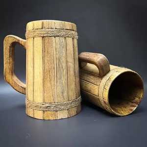 Tasses en céramique en bois d'acacia faites à la main avec plateau Design créatif Chope économique pour les fêtes pour les tasses à café et à bière - Product Image 5