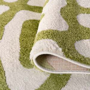 Joli Doodle Green & White Striped Rectangular Entryway Rug Handmade Viscose Minimalist <b>Hallway</b> <b>Mat</b> - Product Image 4