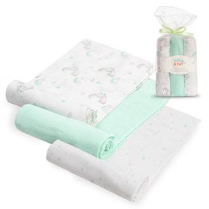 SWADDLES 80X80-PACK3 Modello Coniglietti Stelle Verde con Motivo a Personaggi - Product Image 1