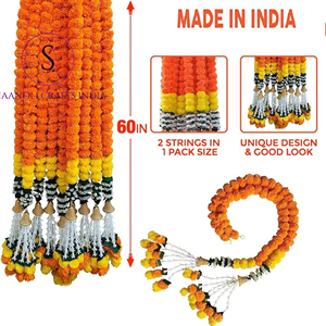 Nouveauté Guirlande de marigolds artificiels de haute qualité de style indien classique avec pompon pour décoration de mariage Guirlande Décoration Diwali - Product Image 5