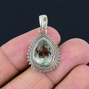 Pendentif classique en argent sterling 925 avec pierre précieuse améthyste verte taille poire, motif amoureux, bijoux fins pour anniversaire - Product Image 2