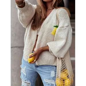 Women's Casual Wool Ribbed V-Neck Long Sleeve <b>Cardigan</b> with Buttons - Product Image 3