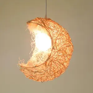 Best Price Unique Moon Shape Wicker Pendant Light Ceiling High Quality Rattan Lampshade Cheap WHolesale