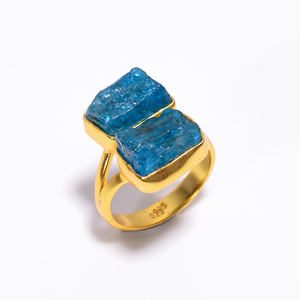แหวนเงินแท้ชุบทอง925แหวนผู้หญิงสีเขียวธรรมชาติ kyanite พลอยอะความารีนท้องฟ้าอะพาไทต์เครื่องประดับ925 - Product Image 6