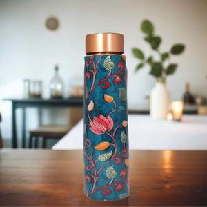 Elegante botella de agua de cobre con estampado floral ideal para Mujeres Hombres regalo hogar cocina viaje fitness y uso de bienestar - Product Image 4