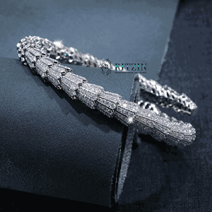 Bracelet pour femme Ritzin en moissanite blanche ronde brillante, en argent sterling 925, style serpent, style hip-hop, pour les fêtes - Product Image 3