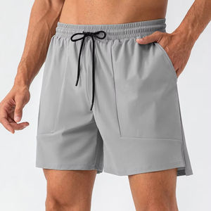 Pantalones cortos de entrenamiento de verano con bolsillos para hombre, precio al por mayor, ropa deportiva de secado rápido para correr, montar, ajuste holgado, teñido liso - Product Image 6
