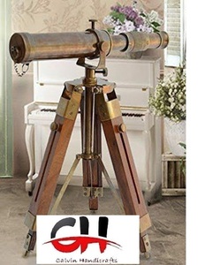 Cadeau nautique antique vintage télescope décoratif en laiton massif télescope trépied en bois par Calvin Handicraft - Product Image 5