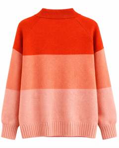 Suéter de Punto con Cuello Polo para Mujer, Color Naranja Melocotón, Bloques de Color, Bordado Floral, Jersey de Manga Larga, Top de Invierno, Personalizado, OEM, Venta al por Mayor - Product Image 2