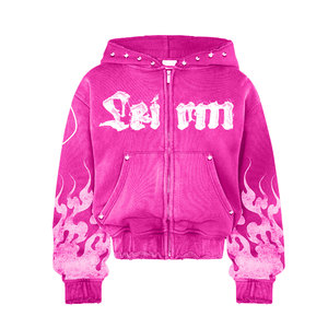 Sudaderas con Capucha de Invierno de la Mejor Calidad, Holgadas, Tejidas, para Mujer, con Cremallera, Impresión Personalizada en el Logotipo Frontal y Pedrería - Product Image 4