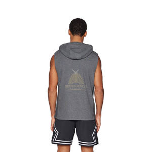 Wholesale ODM <b>Men's</b> Workout Gym <b>Hoodies</b> Custom Logo Design 100% Cotton <b>Sleeveless</b> Muscle Stringer Hooded Tank Tops for Sports - Product Image 3