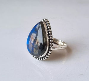 Wholesale 925 Sterling Silver Bohemian Style <b>Fine</b> <b>Rings</b> 8x14mm Pear Shape Natural Labradorite Gemstone Bezel Setting Trendy - Product Image 3