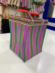 Sac de courses à double anse en nylon recyclé tissé à la main traditionnel indien, rayé, écologique, sac de marché portable, grand format - Product Image 3