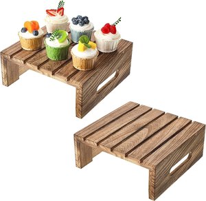 Plateau à gâteaux en bois d'acacia traditionnel écologique fait à la main avec poignée pour servir de petits gâteaux et friandises - Product Image 1