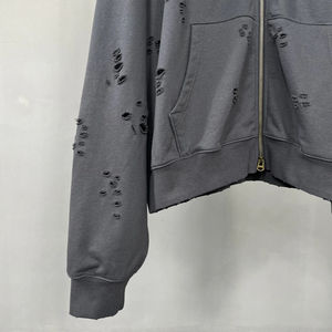 Chaqueta con capucha y cremallera personalizada Unisex al por mayor Vintage lavado ácido estampado desgastado 100% algodón polar invierno cremallera completa personalizable OEM - Product Image 2