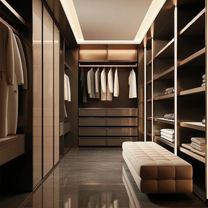 Armoire ouverte en bois moderne et bon marché pour chambre à coucher avec portes coulissantes, meubles de villa de haute qualité, solutions de rangement personnalisables - Product Image 1