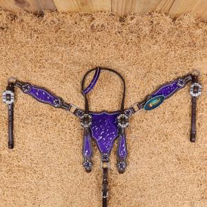 Turquoise <b>Tooled</b> Cactus Genuine Leather Horse Tack Set Includes Headstall Breast Plate Saddles Seasonal Western Horse Full Set - Product Image 4