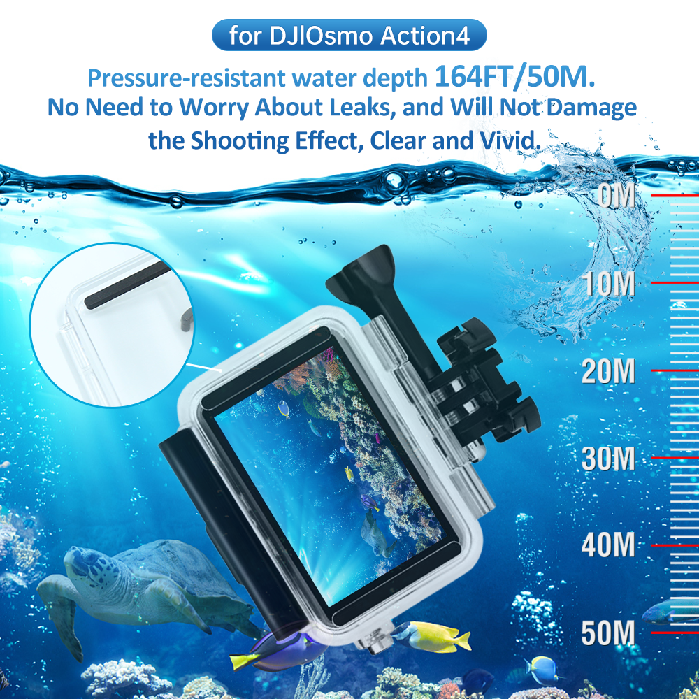 HONGDAK for DJI Action 4 50m Waterproof Underwater Diving Housing Case for DJI Osmo Action 4 Cameras