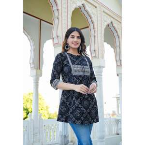 Chemisiers et chemises Kurta droits Bandhani en coton mélangé confortable pour femmes - Product Image 6