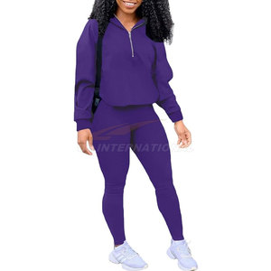 Ensemble survêtement deux pièces pour femmes à blocs de couleurs personnalisées veste à fermeture éclair et pantalon long à taille élastique vente en gros d'usine OEM - Product Image 1