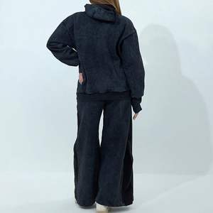 Ensemble pantalon évasé et sweat-shirt unisexe personnalisé, tissu en molleton de coton de haute qualité et service OEM - Product Image 2