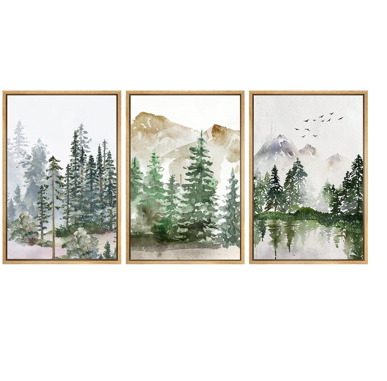 Encadré Toile Impression Mur Art Ensemble Pastel Chaîne De Montagnes Forêt Brouillard Nature Wilderness Illustrations Art Moderne Décoratif