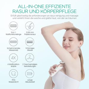 Depiladora Eléctrica 4 en 1 para Mujer, Recortadora Íntima, Cepillo Facial Impermeable IPX7 y Masajeador para Brazos/Piernas/Axilas y Zona del Bikini - Product Image 6