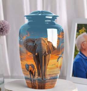 Urna Funeraria de Aluminio Esmaltado con Diseño de Elefante, Personalizada, Estilo Antiguo Moderno, para Cenizas de Mascotas o Adultos, Recuerdo Conmemorativo - Product Image 1