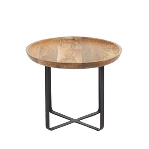 Hot Selling Modern Design Acacia Wooden <b>Round</b> <b>Table</b> <b>Top</b> with Metal Iron Square Rod 4 Legs Stand Gold Brown for Homes Hotels - Product Image 2