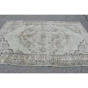Tapis vintage vert beige 6,1x9,4 pieds Tapis turcs - Product Image 3