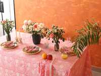 Nappe en coton imprimé floral indien bloc de main Couverture de table de mariage rose Boho