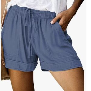 Shorts pour femmes durables, été, coton, Bangladesh, confortables, taille élastique, cordon de serrage, shorts décontractés avec poches, couleur unie, nouveauté - Product Image 1