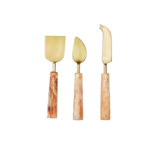 Juego de herramientas de corte con mango de pluma más popular, cuchillos personalizados plateados y dorados de acero inoxidable y cuchillo para servidor de queso y pastel, Juego de 4 - Product Image 3